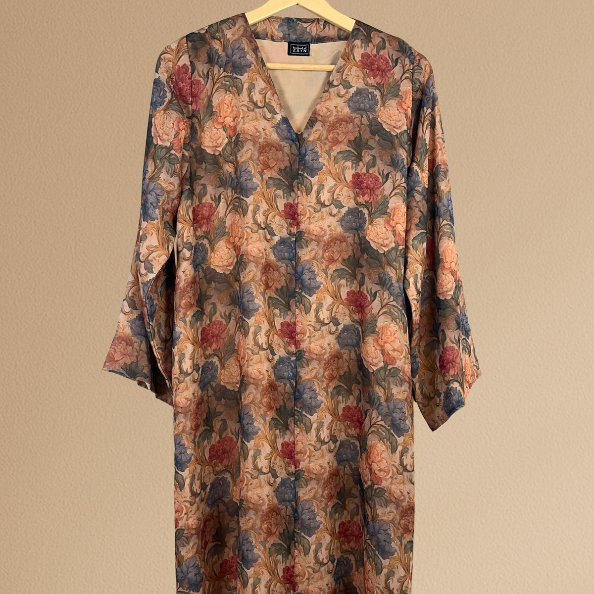 Elegant Floral Abaya - Beige