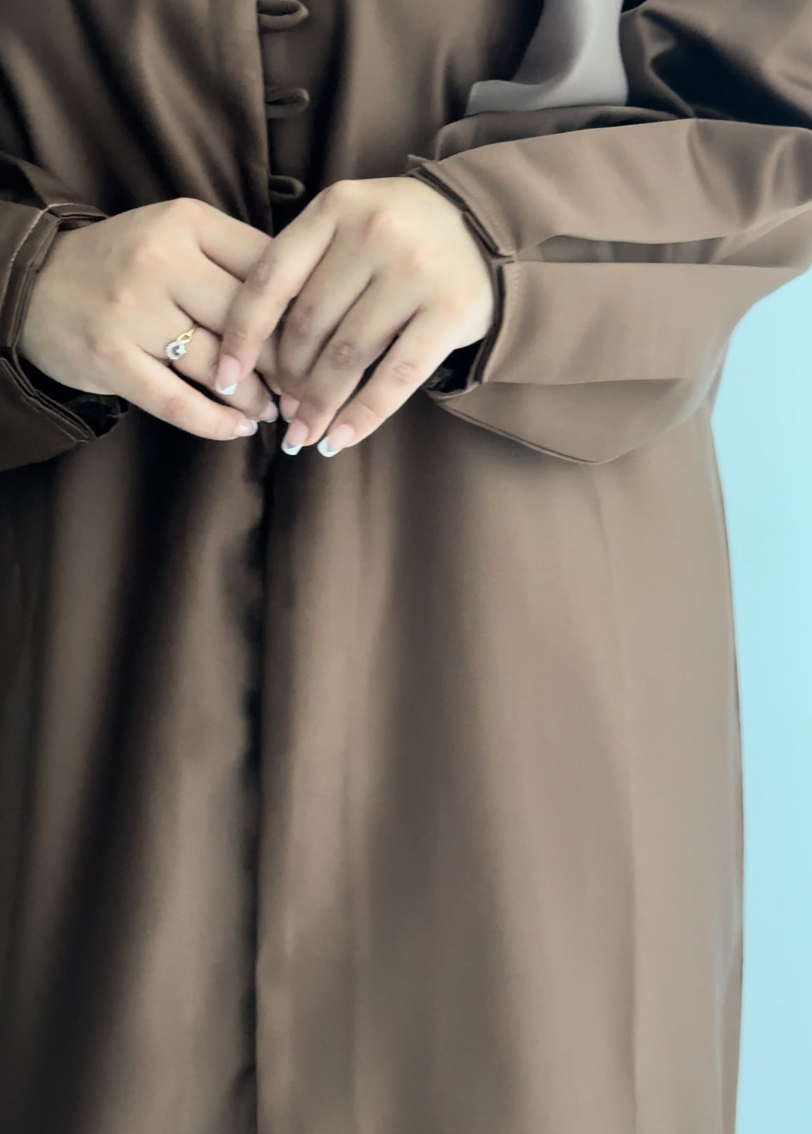 NUR's Chic Satin Abaya in Cinnamon Brown