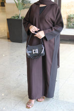 Load image into Gallery viewer, Bisht style Abaya in Burgundy & Black