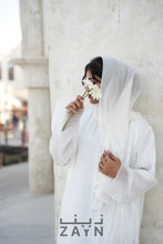 Load image into Gallery viewer, white abaya modest wear with inner and sheila hijab classy and elegant party occasional wear