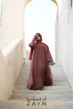 Load image into Gallery viewer, shop abaya online. modest classy stylish elegant abaya in brown chocolate shade designed by zayn souq