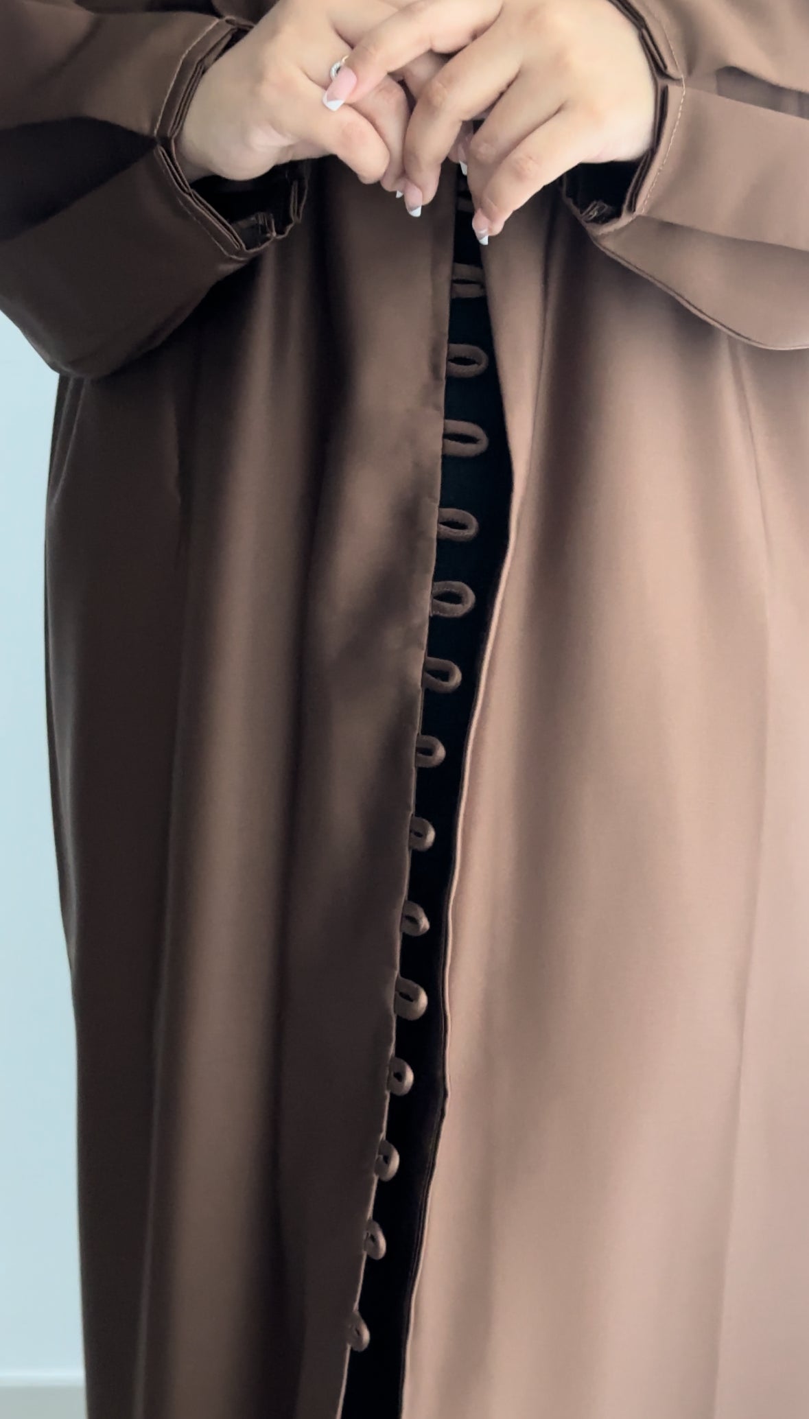 NUR's Chic Satin Abaya in Cinnamon Brown