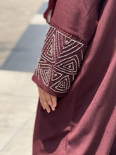 Load image into Gallery viewer, ZAYN's Linen Abaya in BURGUNDY with Beautiful Handwork
