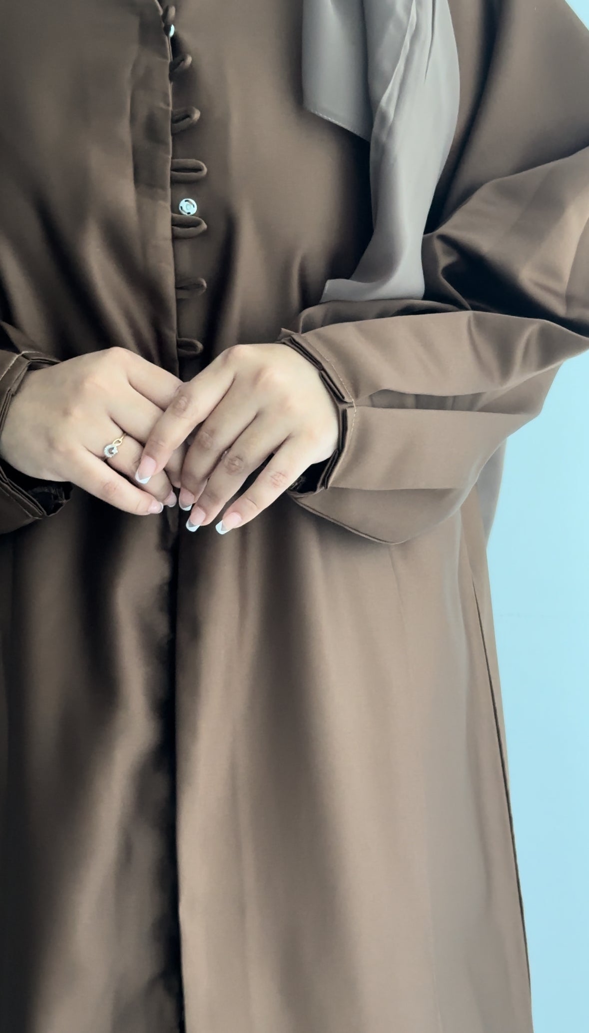 NUR's Chic Satin Abaya in Cinnamon Brown
