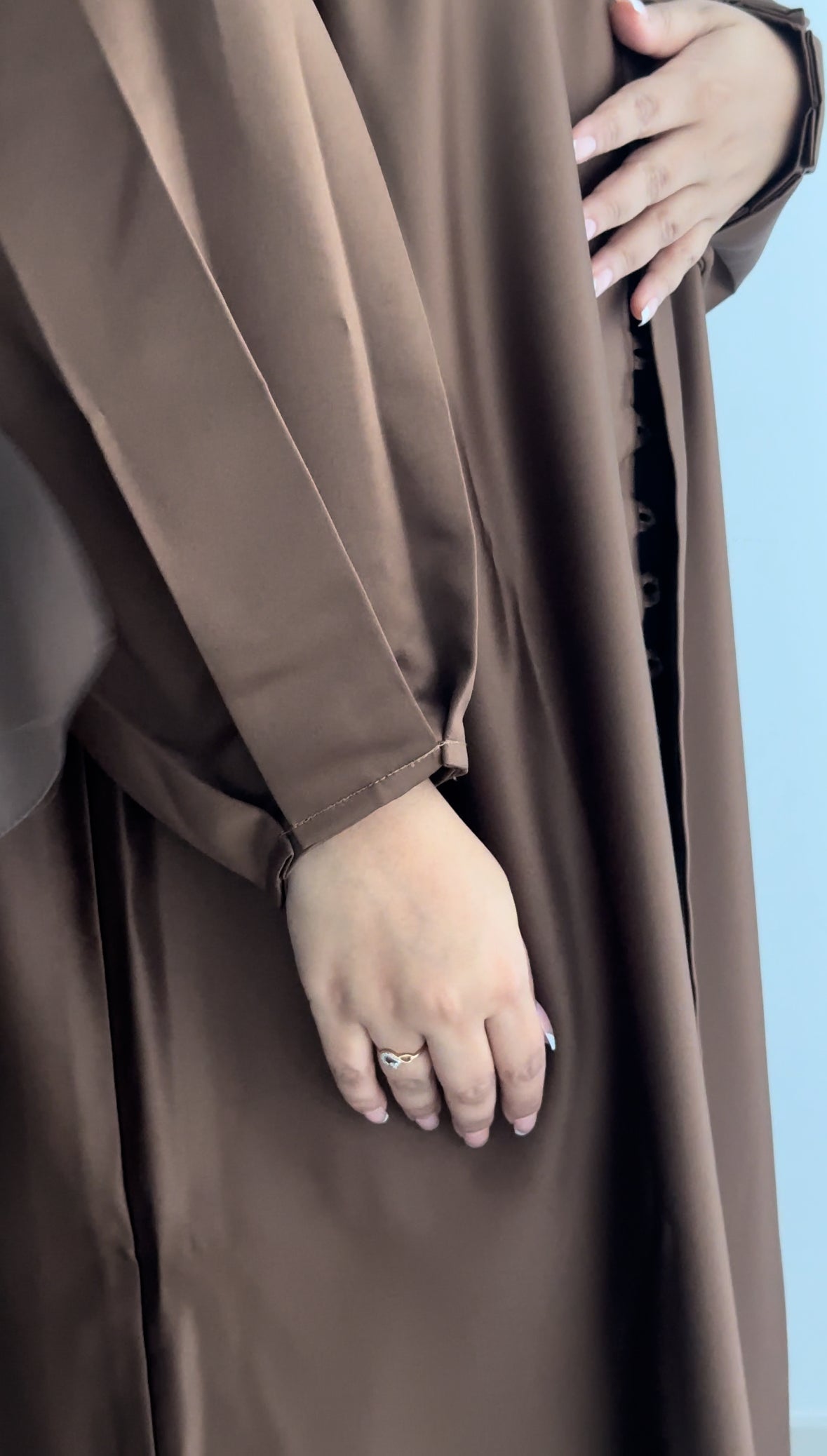 NUR's Chic Satin Abaya in Cinnamon Brown