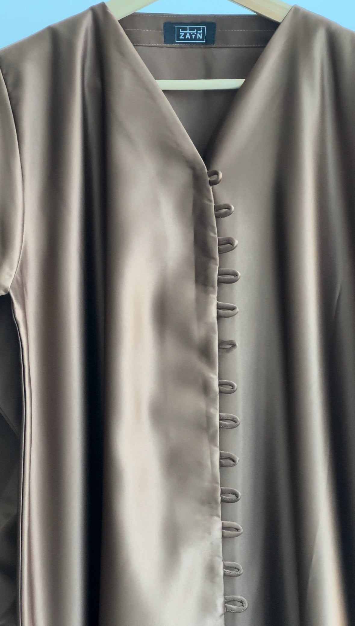 NUR's Chic Satin Abaya in Cinnamon Brown