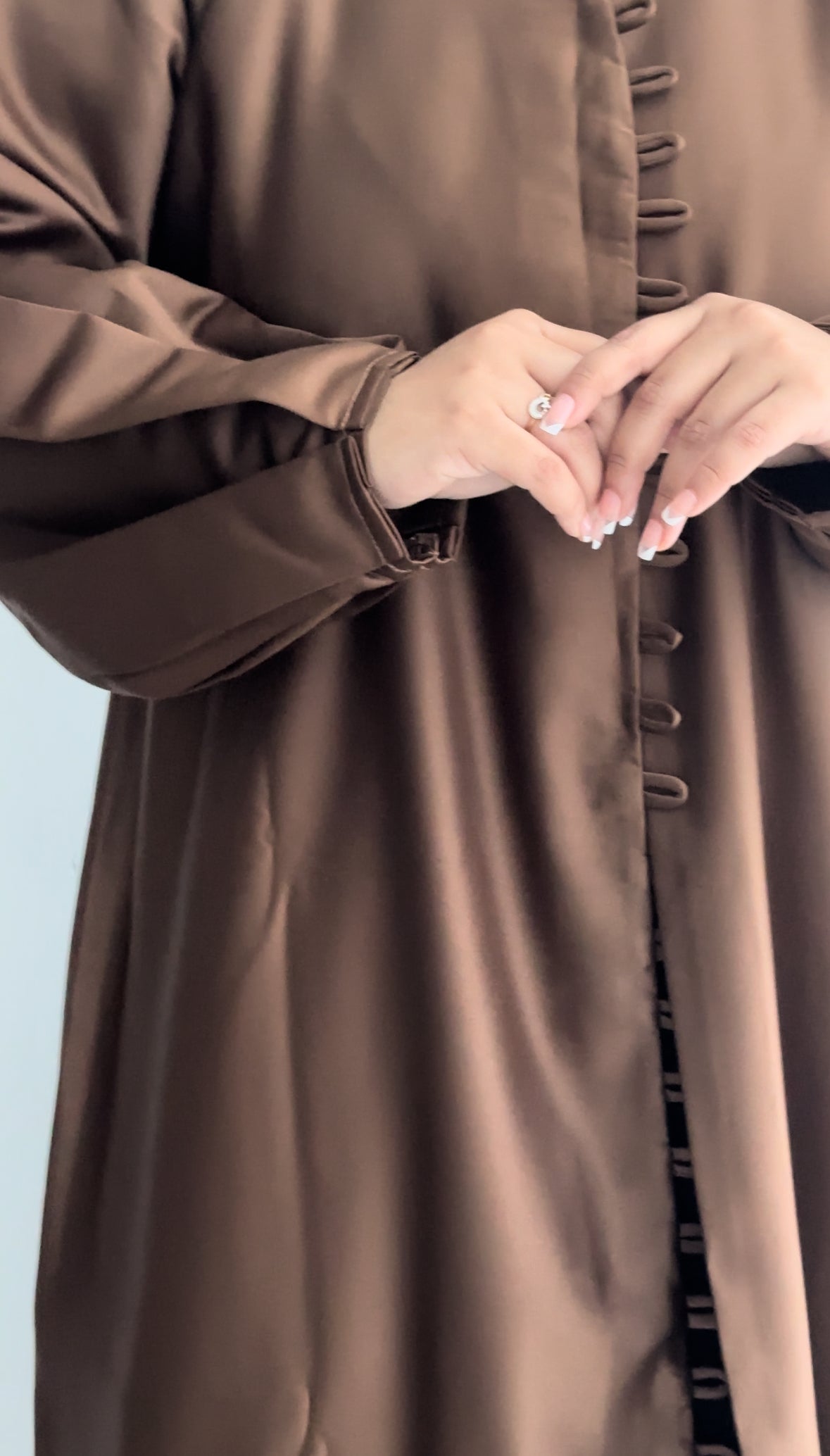 NUR's Chic Satin Abaya in Cinnamon Brown
