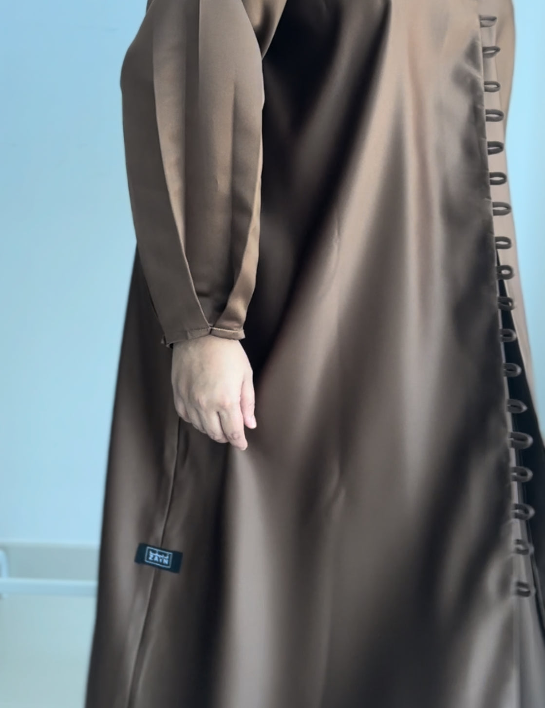 NUR's Chic Satin Abaya in Cinnamon Brown