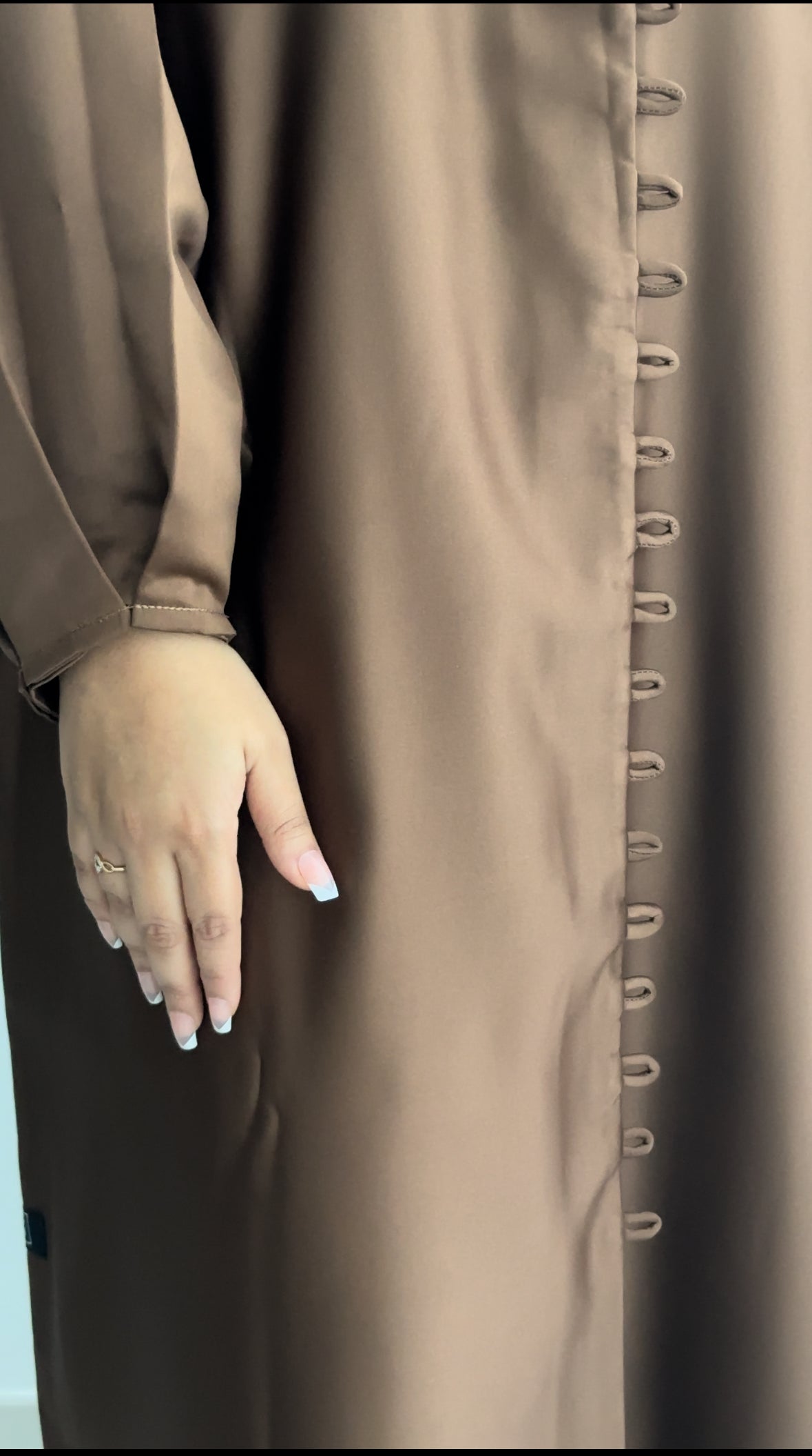 NUR's Chic Satin Abaya in Cinnamon Brown