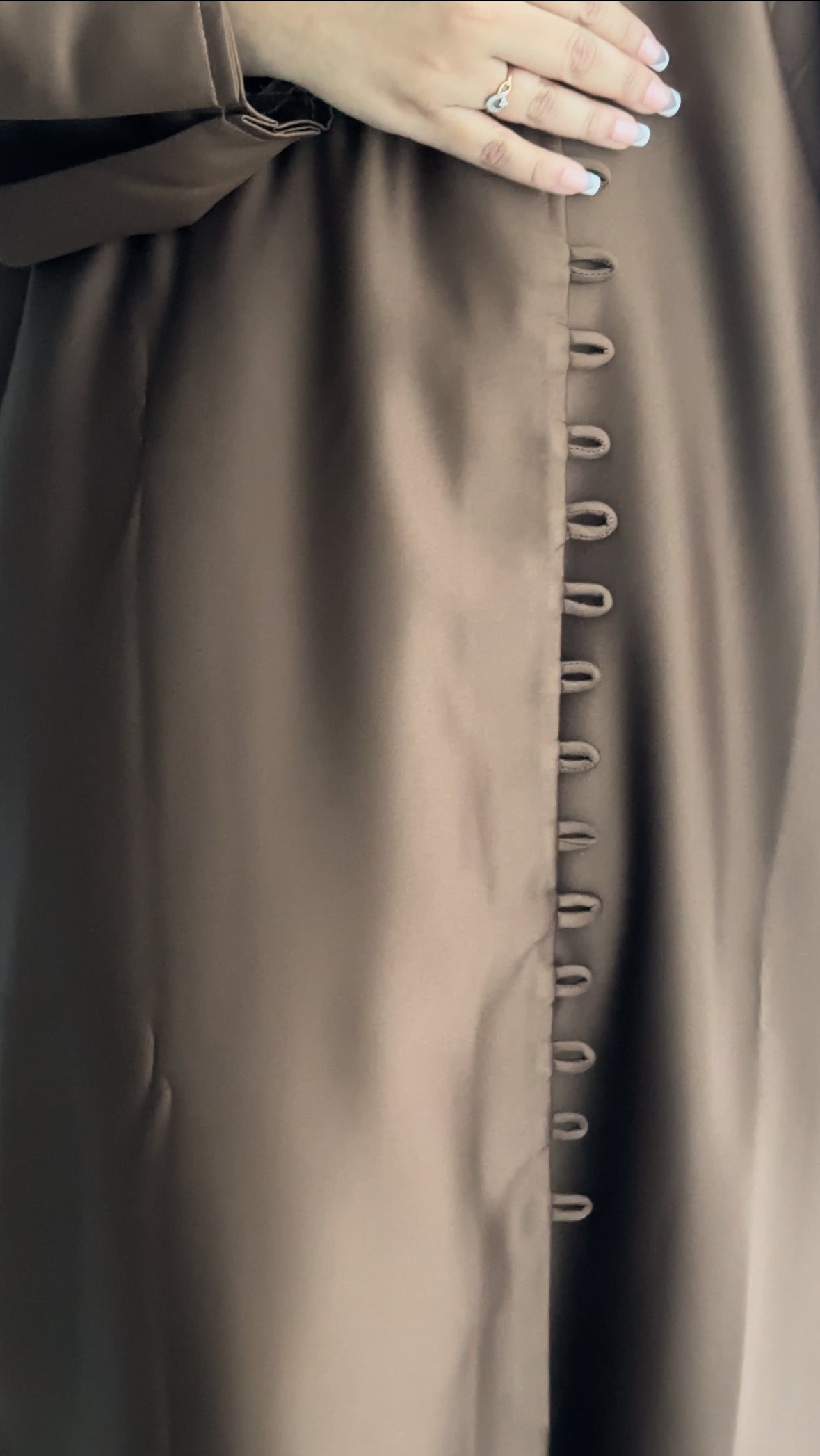 NUR's Chic Satin Abaya in Cinnamon Brown