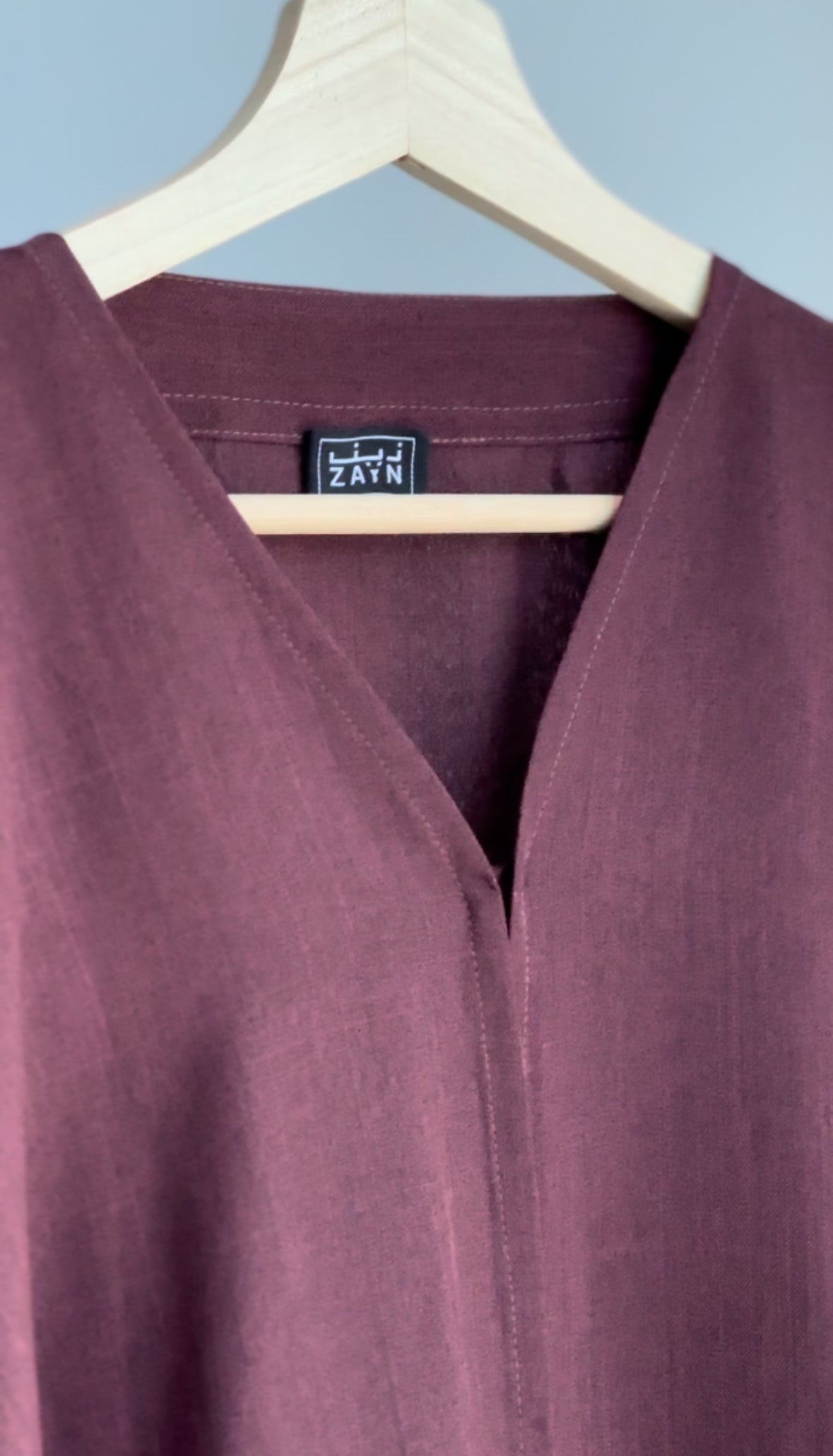ZAYN's Linen Abaya in BURGUNDY with Beautiful Handwork