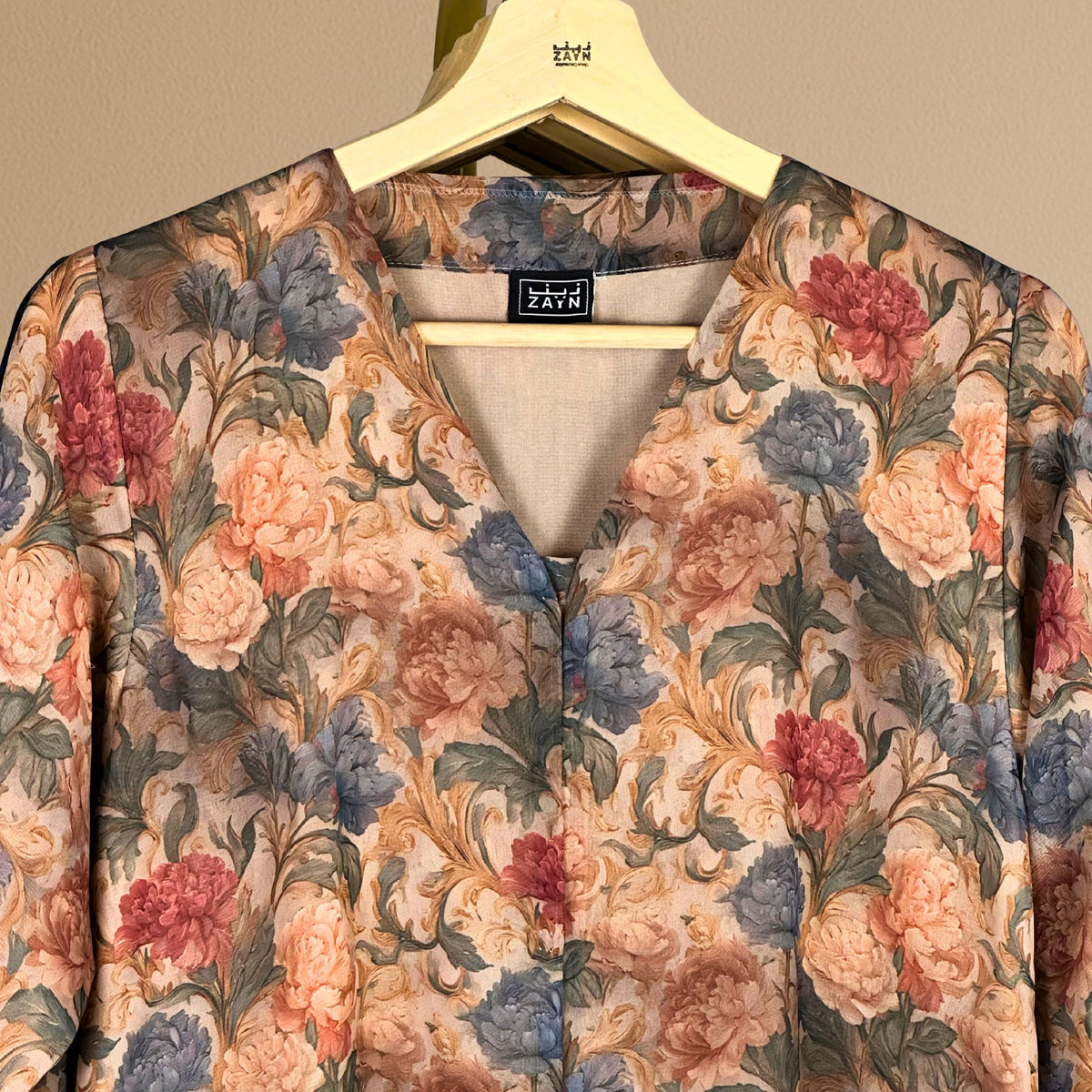 Elegant Floral Abaya - Beige