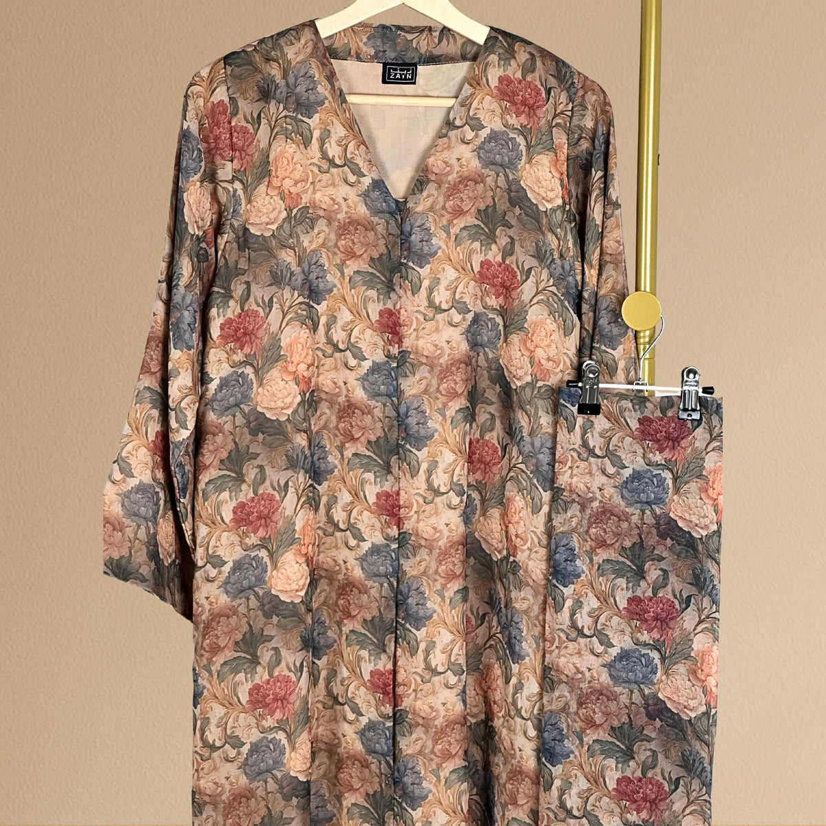 Elegant Floral Abaya - Beige