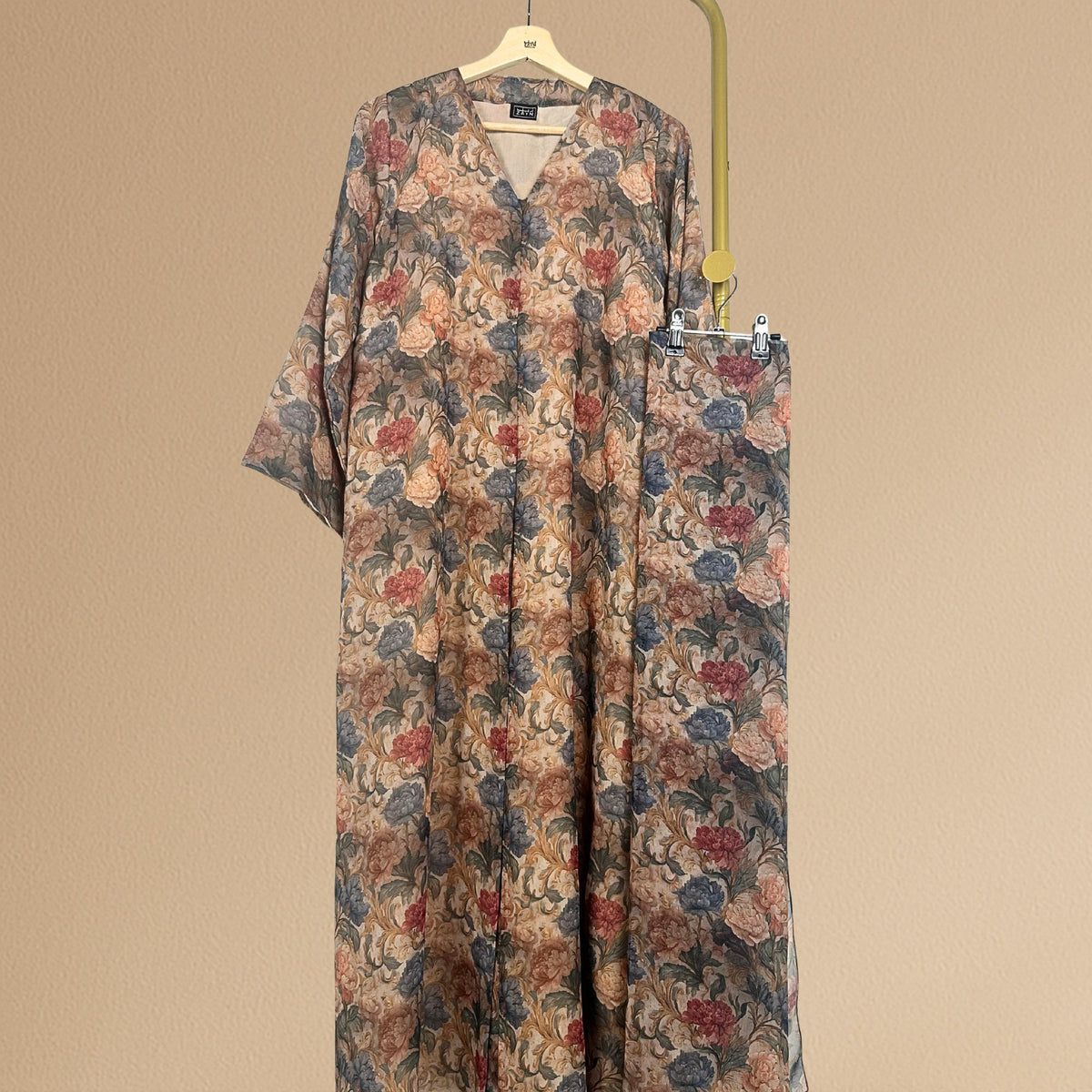 Elegant Floral Abaya - Beige