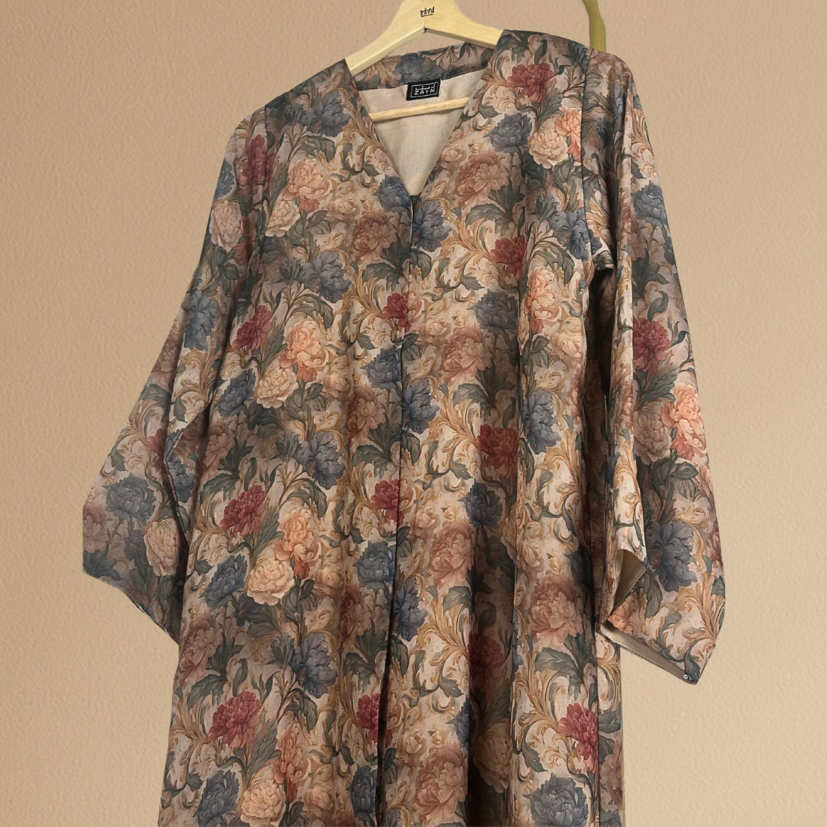 Elegant Floral Abaya - Beige