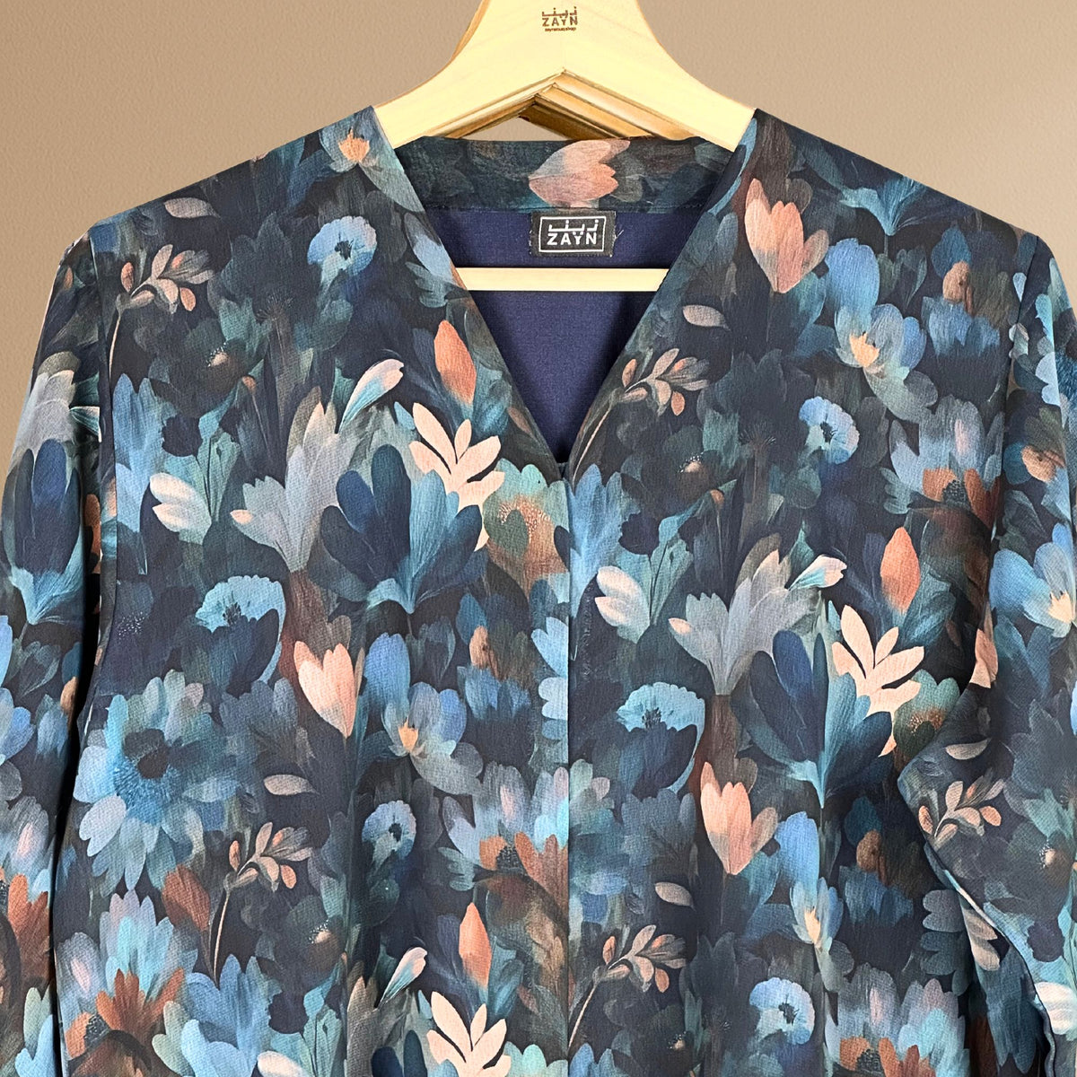 Elegant Floral Abaya - Blue