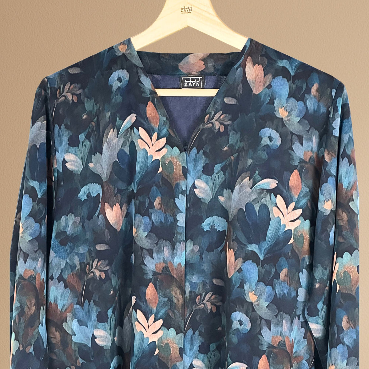 Elegant Floral Abaya - Blue