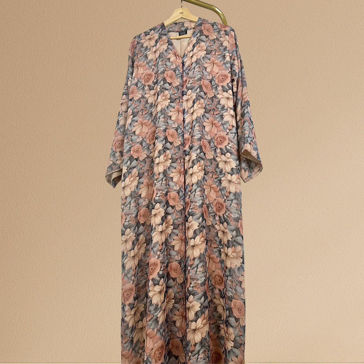 Elegant Floral Abaya - Peach