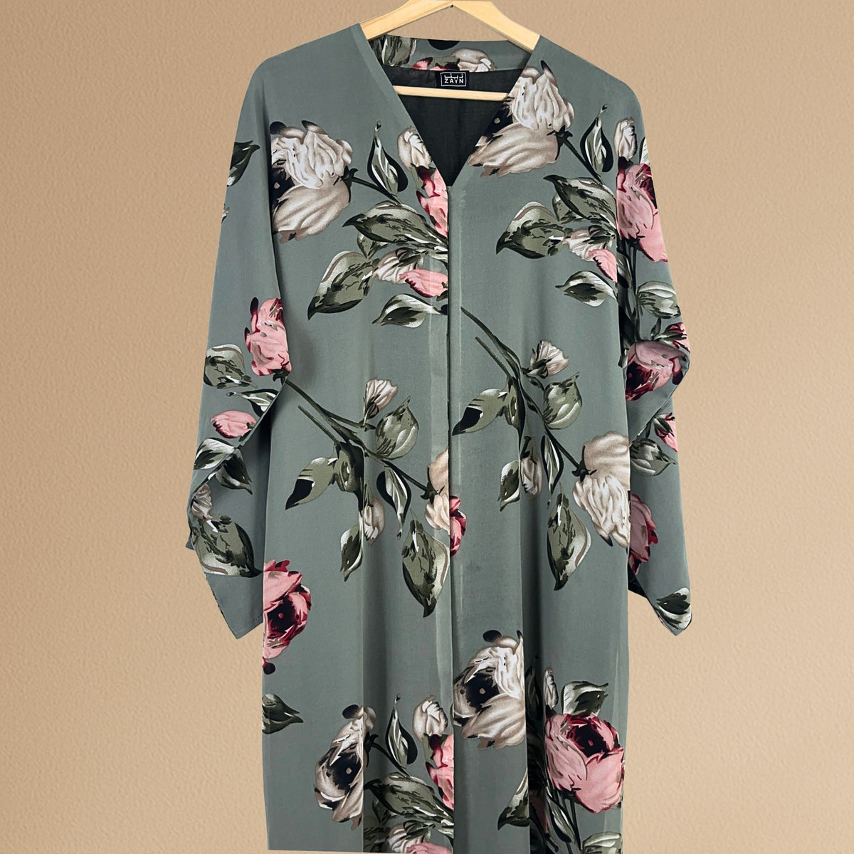 Elegant Floral Abaya - Teal
