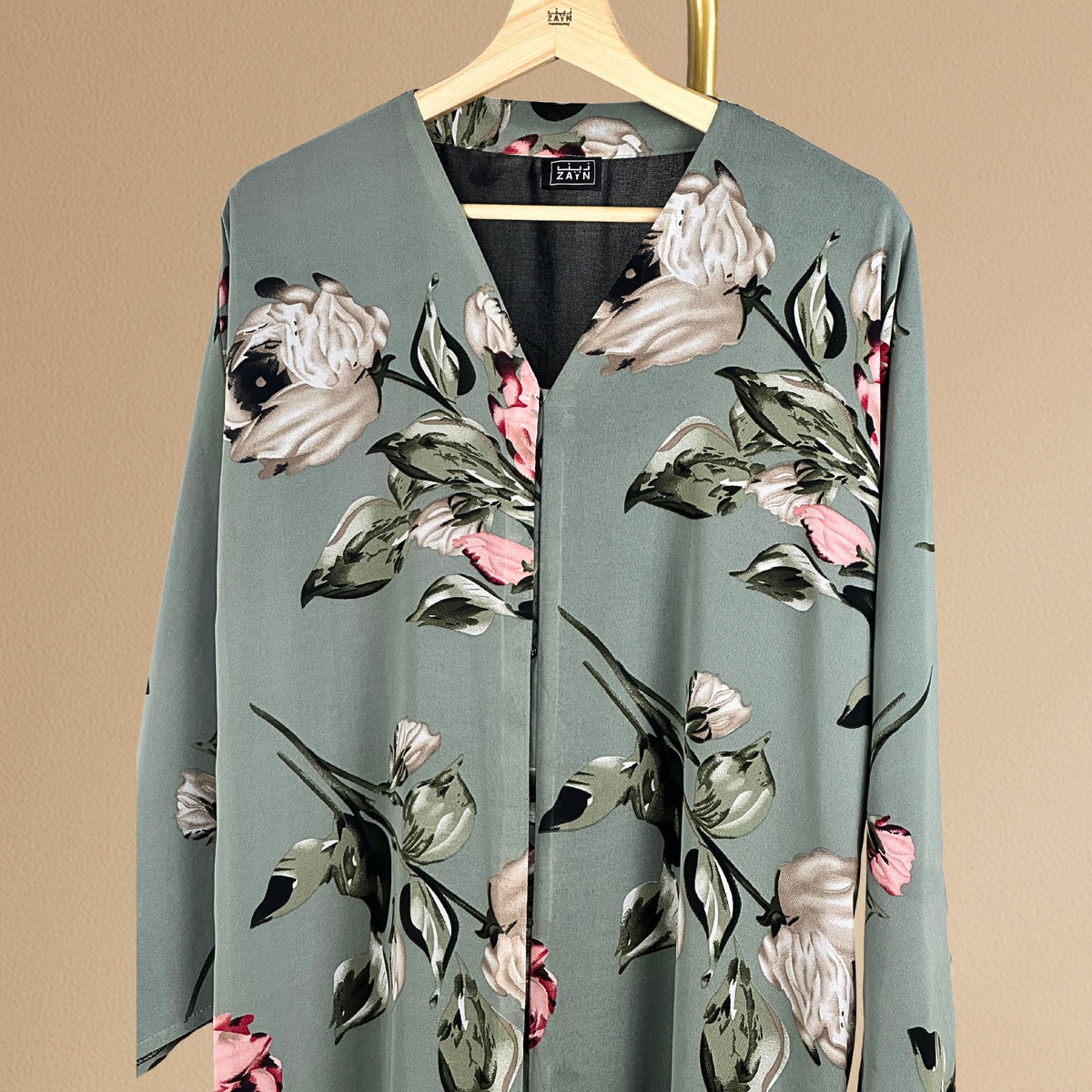 Elegant Floral Abaya - Teal