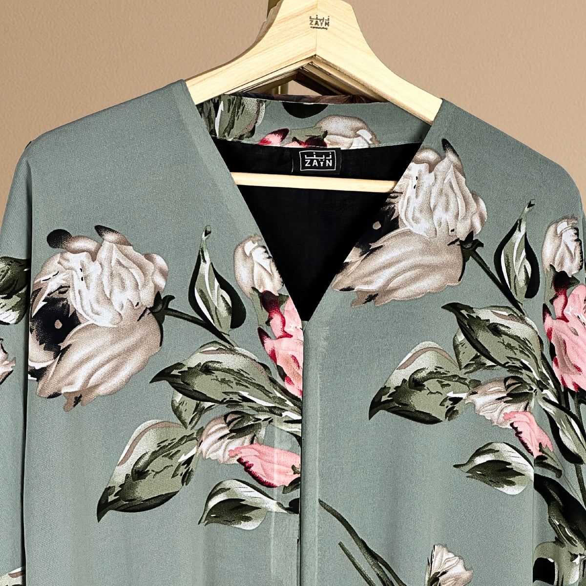 Elegant Floral Abaya - Teal