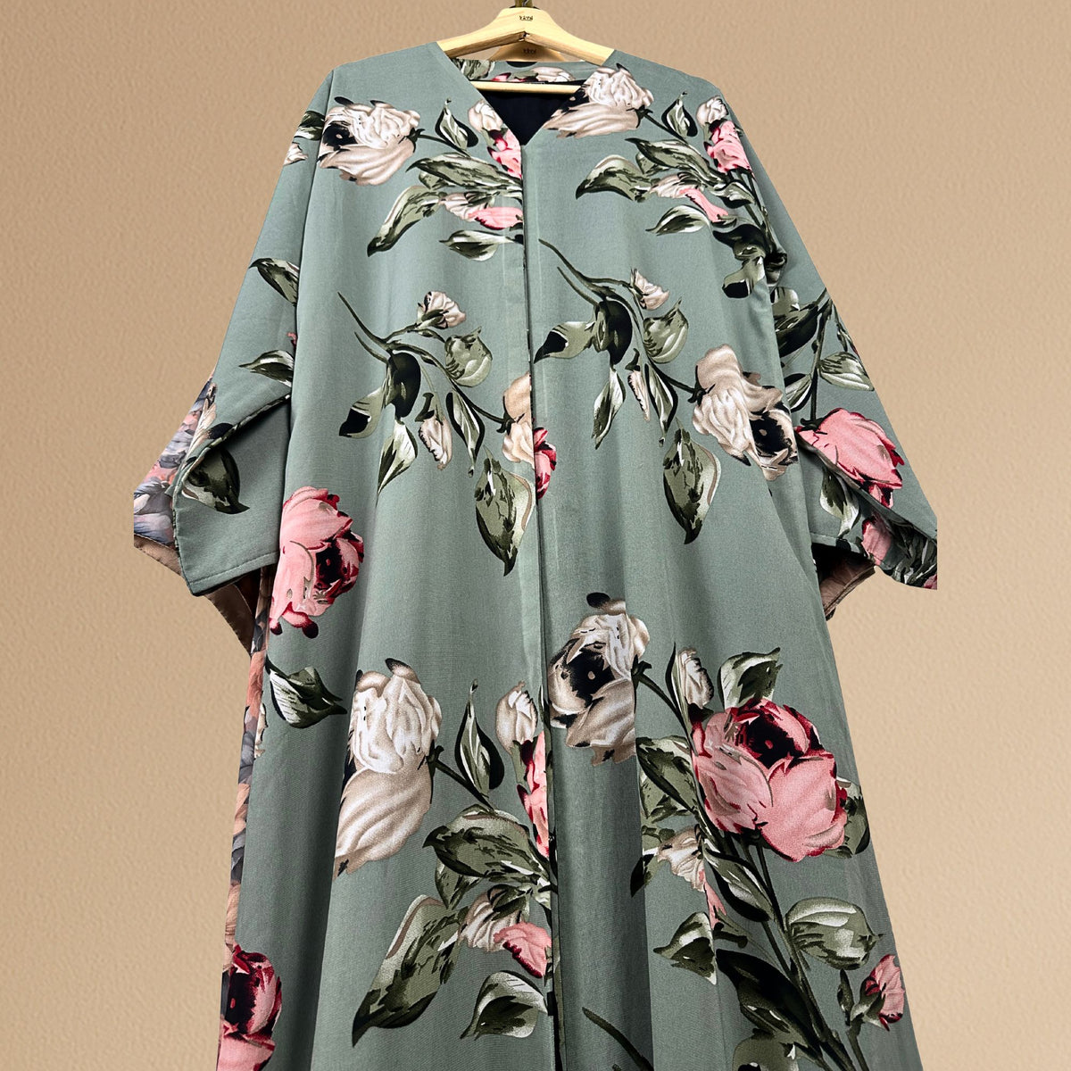 Elegant Floral Abaya - Teal