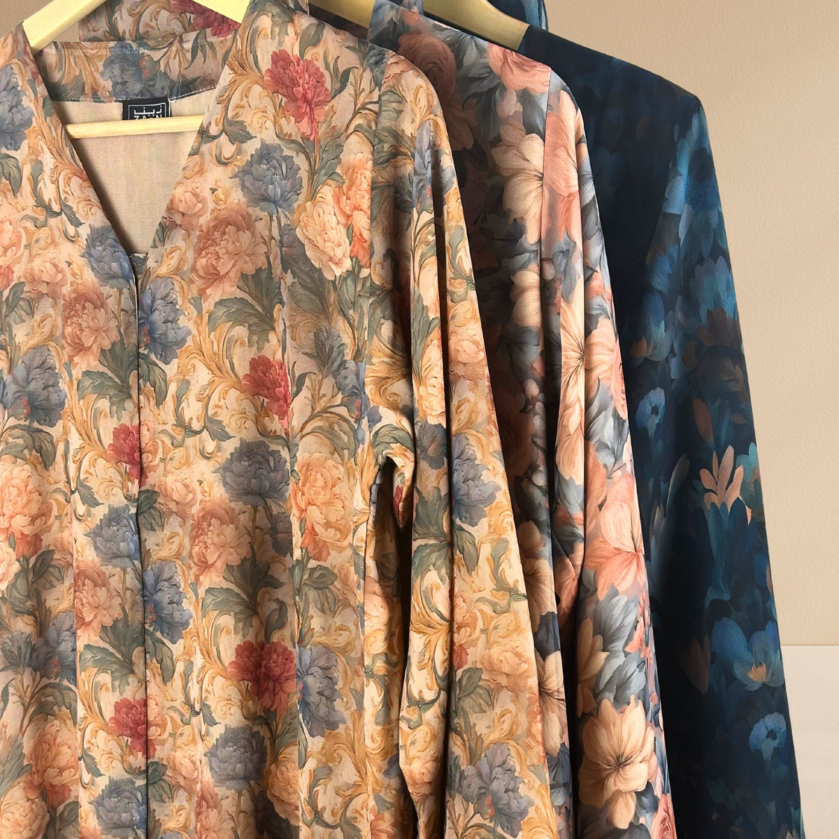 Elegant Floral Abaya - Beige