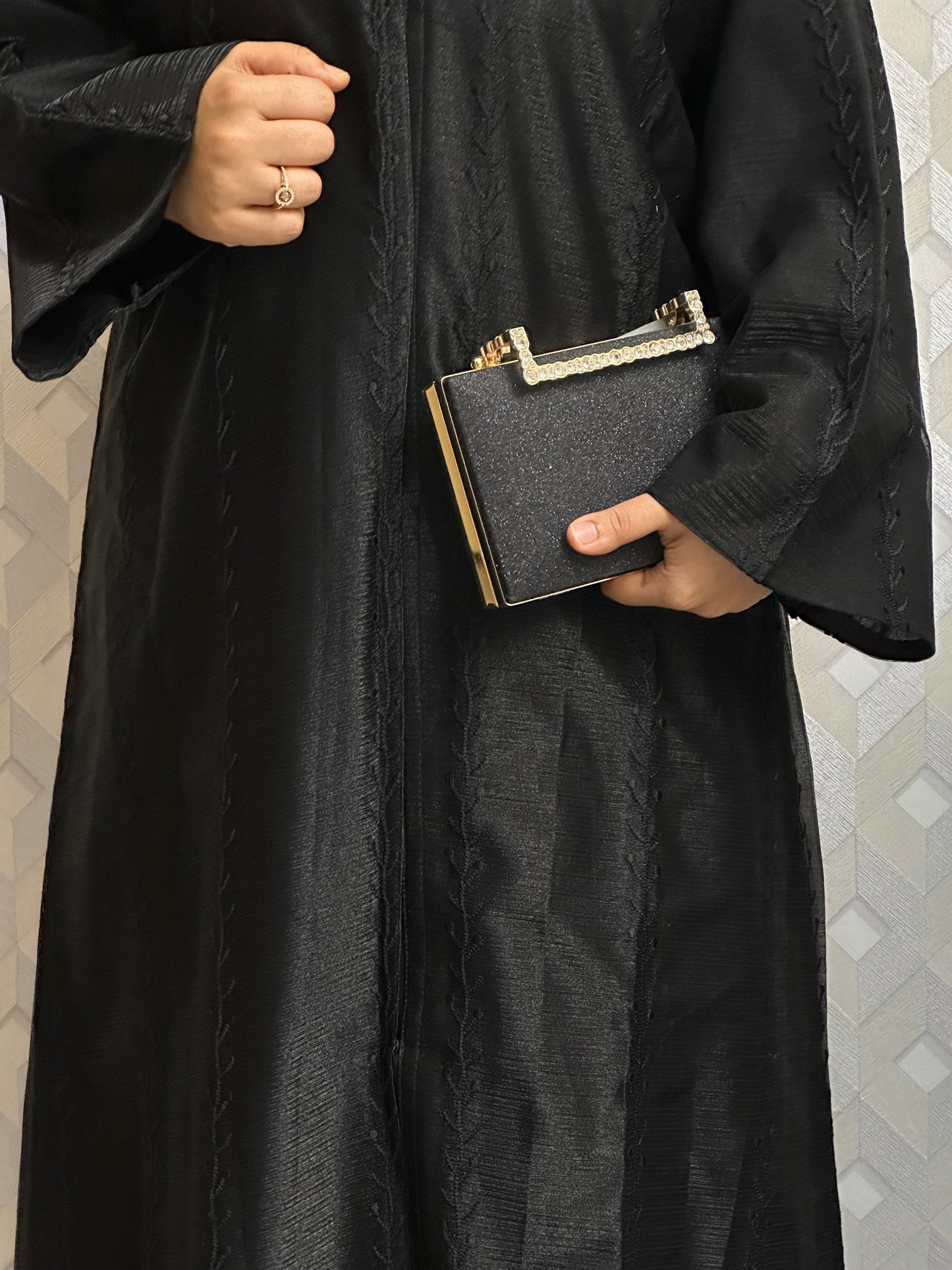 Black Organza Abaya with thread work