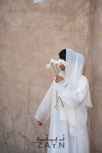 Load image into Gallery viewer, white abaya modest wear with inner and sheila hijab classy and elegant party occasional wear
