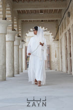 Load image into Gallery viewer, white abaya modest wear with inner and sheila hijab classy and elegant party occasional wear
