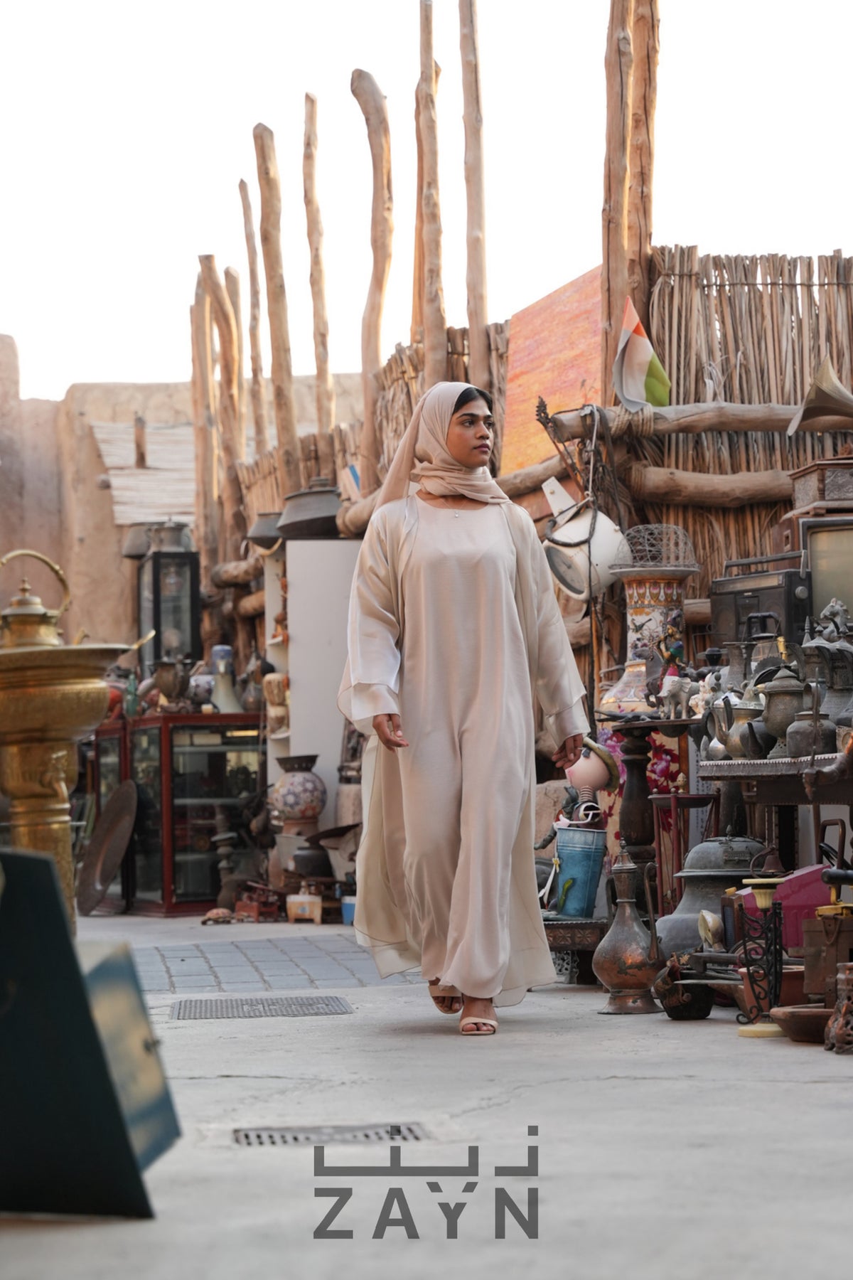beige organza modest abaya for daily work and school
